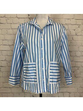Lake Buttondown Pajama Top Size S Blue White Bold Stripe